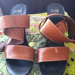 Ann Klein Saddle Leather Strappy Sandals with Side Buckle Made in Italy SZ 9 1/2